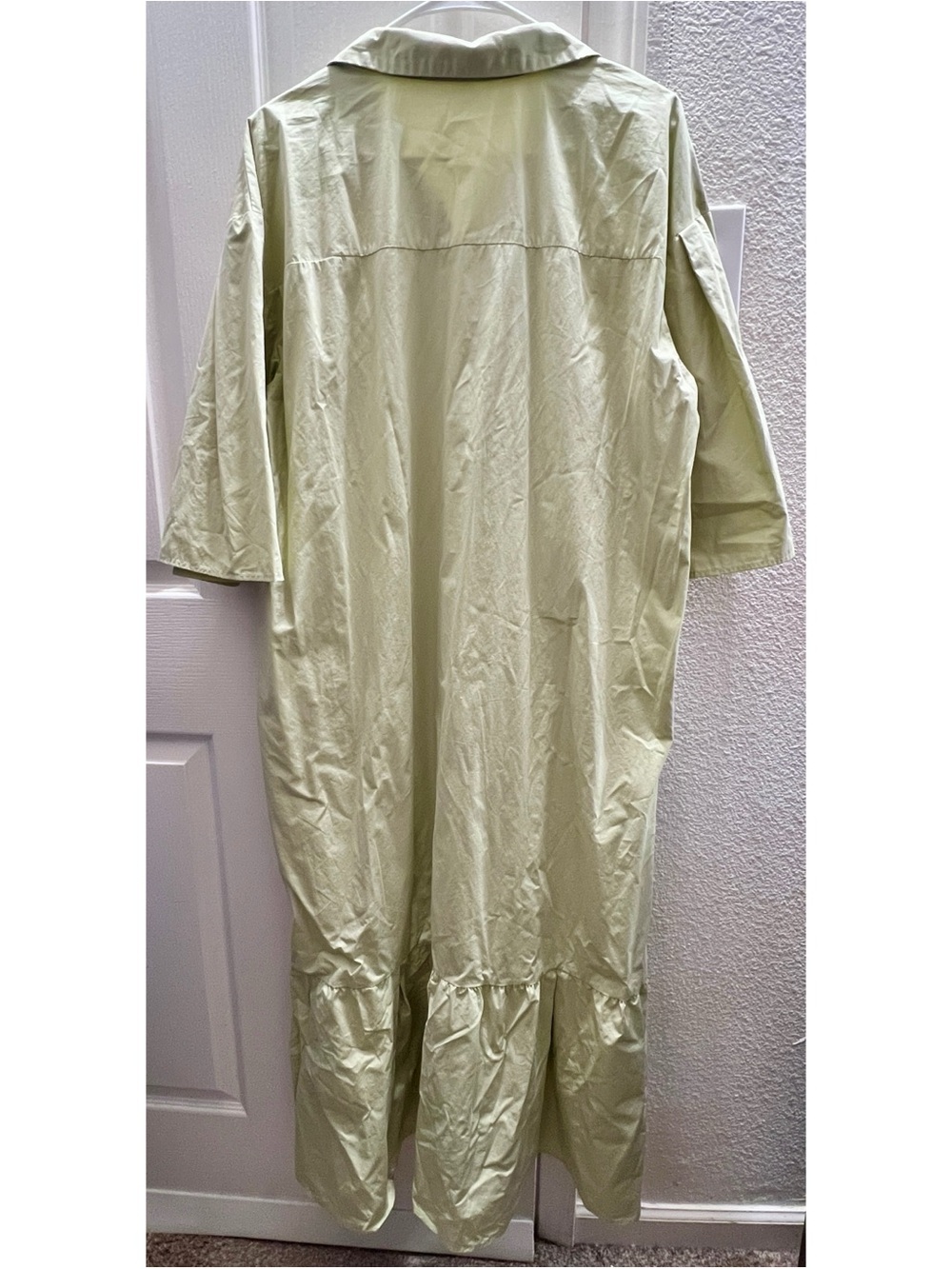 Mango MNG Oversized Short Sleeve Green Ruffle Hem Shirt Dress US Women’s 10 EUC - Picture 5 of 13